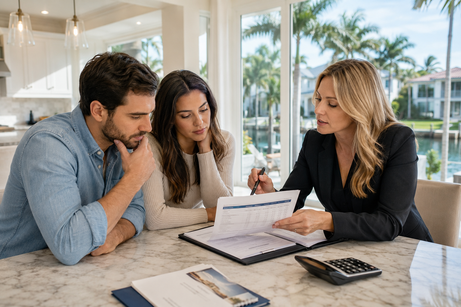 South Florida homebuyers meeting with a real estate professional